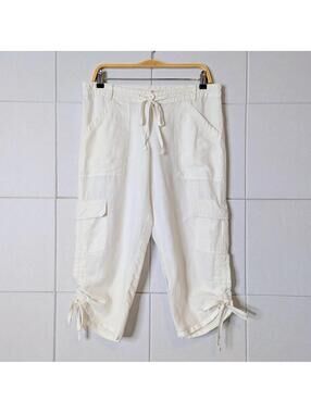 Vintage y2k 100% linen low waist cargo capri pants